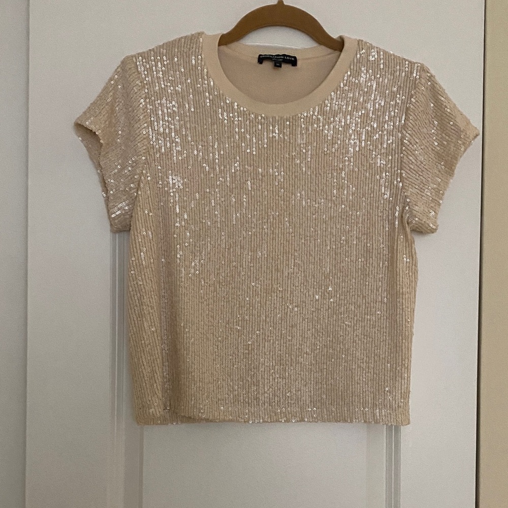 Generation Love Sparkling Beige Lined Sequin Top